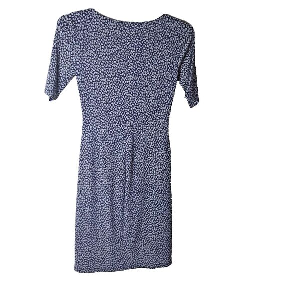 Lauren Ralph Lauren Woman's Short Sleeve Ruched Navy and Beige Dress Size 2 - Picture 2 of 9